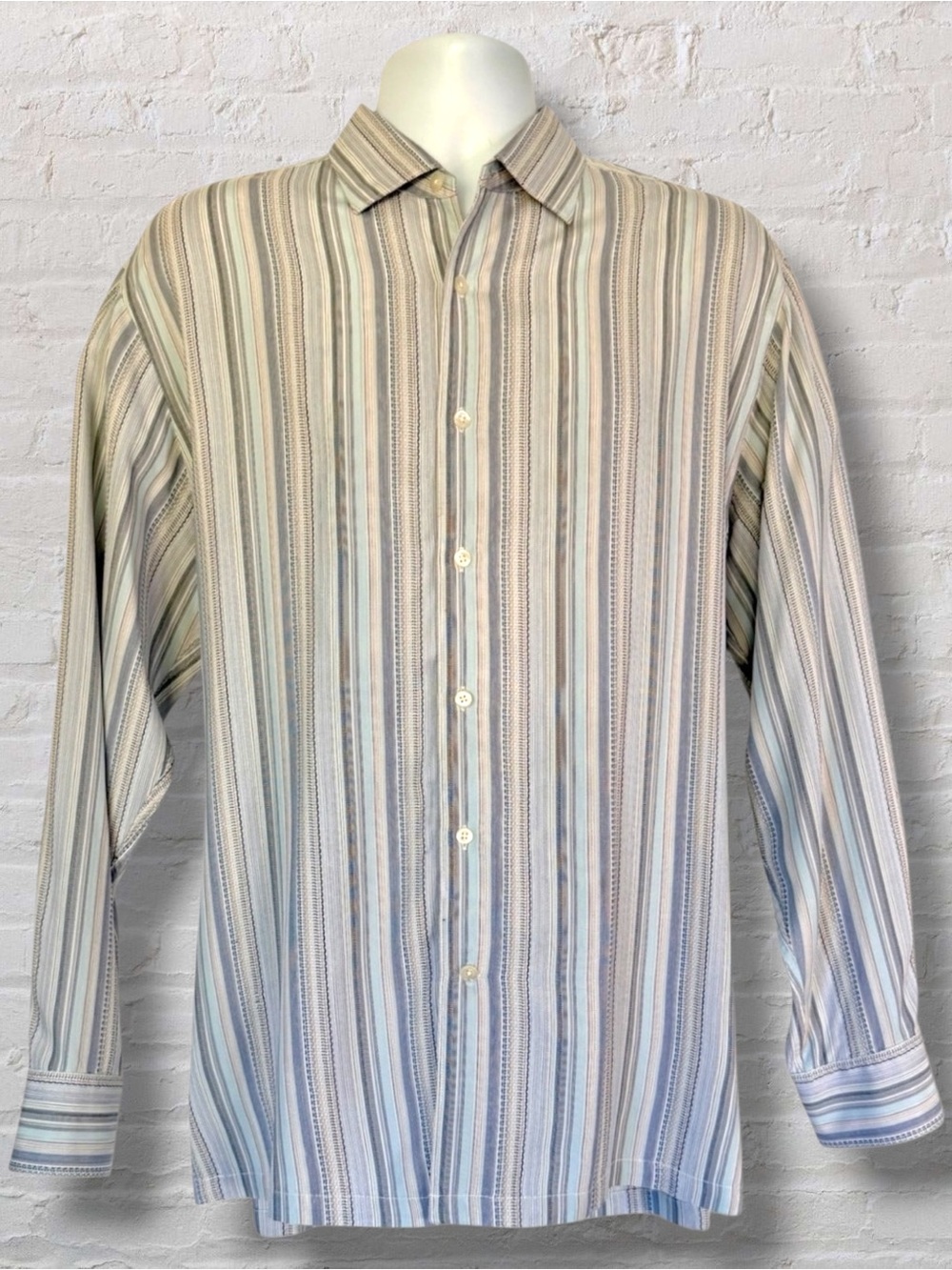Tommy Bahama 100% Silk Button Front Shirt Men’s Large Striped Casual Camp